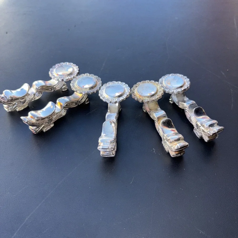 Vintage Chinese Dragon Set of 5 Silver Plated Spoon Holders Rest
